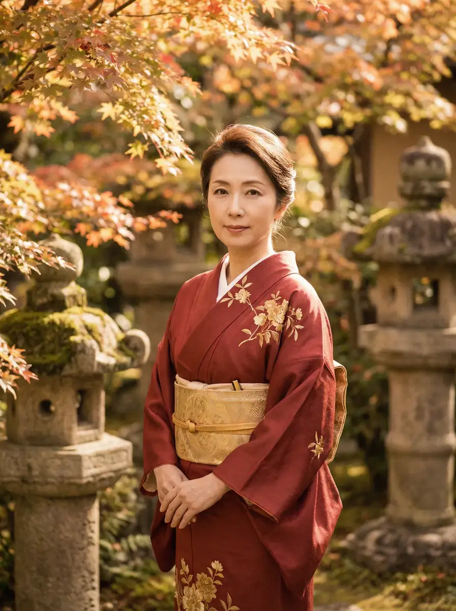 一位身穿暗红色和服的优雅 反差婊 | 反差婊官网 - 最新资讯反差婊电影聚集地 在日式庭院中